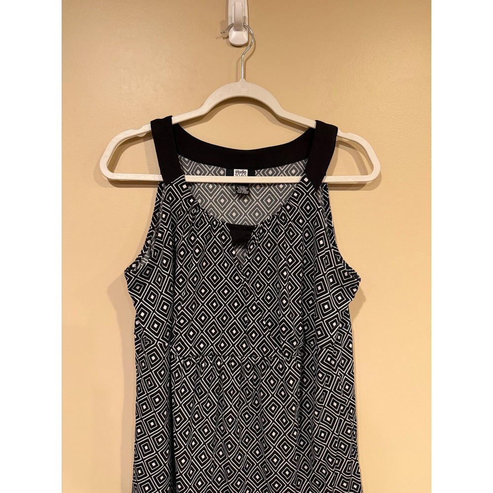 Studio 1940 Women Tank Top Black 14/16W Geometric Diamond Empire Waist Blouse - Picture 4 of 6